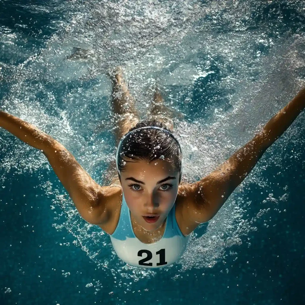Sesja sportowa na basenie dla kobiety, zdjęcie podwodne z lampami Ruda Śląska
